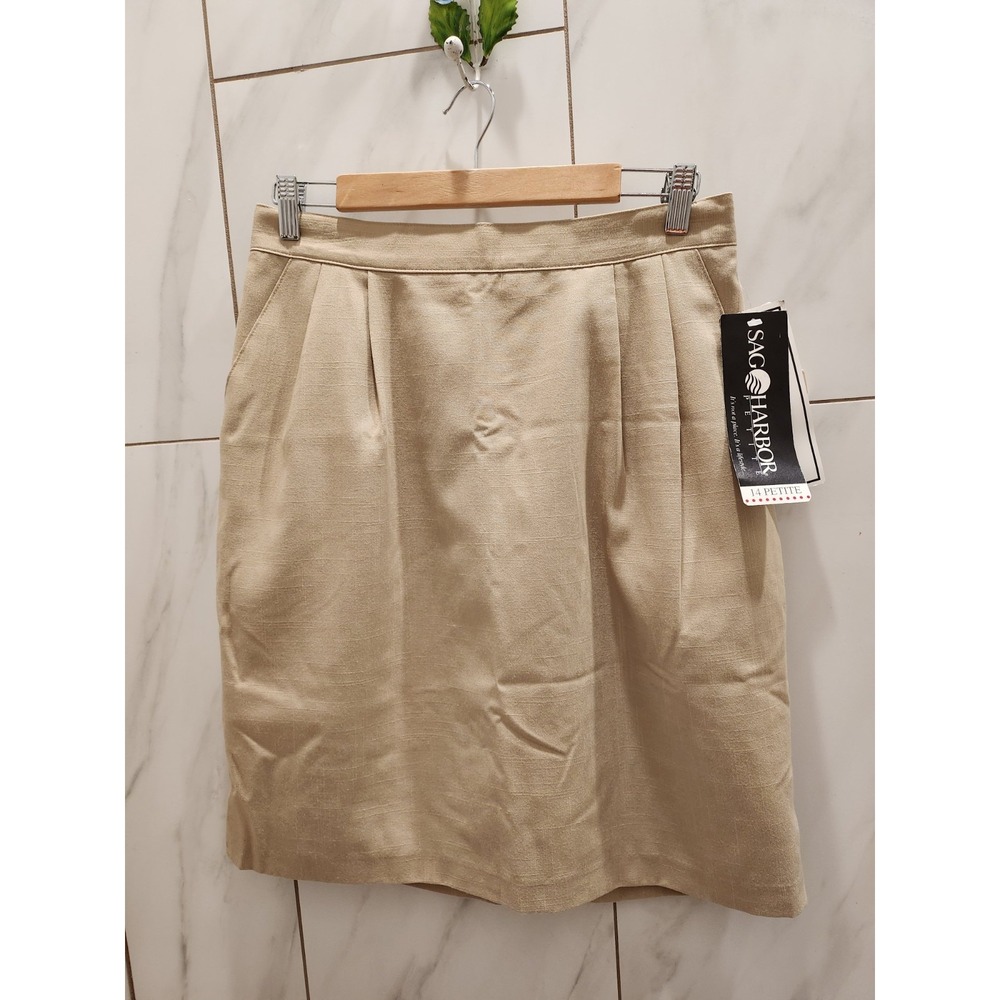 NEW Sag Harbor PolyBlend,Tan,Pleated 21 in Skirt,Pockets,Elastic Waist Size 14P